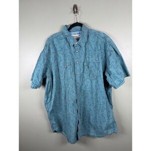 Rough Stock Western Paisley Shirt XXL Short Sleeve Snap Button Y2K Cowboy